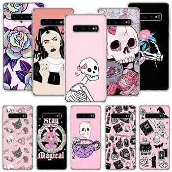 Розовый чехол для телефона с изображением черепа кошки и ведьмы для Samsung Galaxy S20 FE S10 Plus S21 S22 Ultra S10E S9 S8 S7 Edge J4 + чехол Fundas Samsung S20 FE