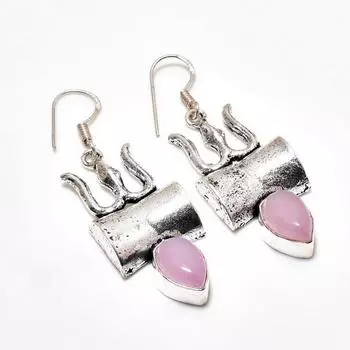 Ювелирные серьги ручной работы с розовым халцедоном, посеребренные 925 пробы, 2,08 дюйма