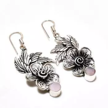 Ювелирные серьги ручной работы с розовым халцедоном, посеребренные 925 пробы, 2,08 дюйма