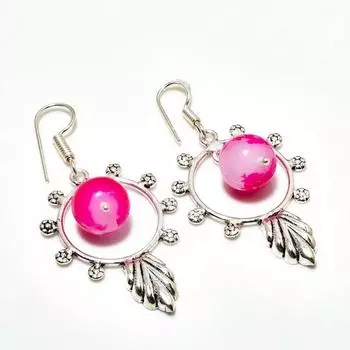 Ювелирные серьги ручной работы с розовым халцедоном, посеребренные 925 пробы, 2,08 дюйма