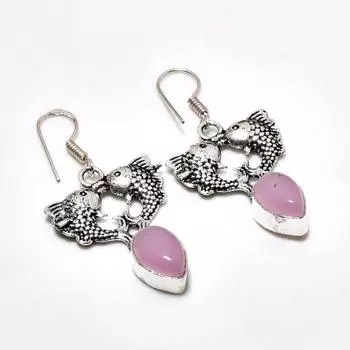 Ювелирные серьги ручной работы с розовым халцедоном, посеребренные 925 пробы, 1,78 дюйма