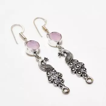 Ювелирные серьги ручной работы с розовым халцедоном, посеребренные 925 пробы, 2,38 дюйма