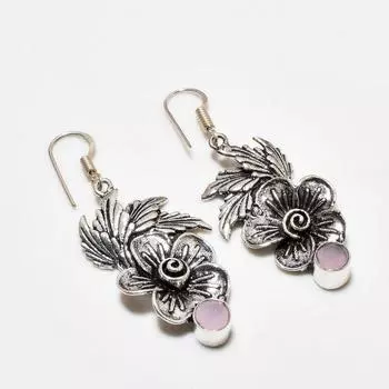 Ювелирные серьги ручной работы с розовым халцедоном, посеребренные 925 пробы, 2,08 дюйма