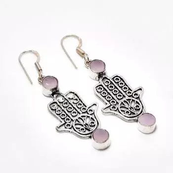 Ювелирные серьги ручной работы с розовым халцедоном, посеребренные 925 пробы, 2,08 дюйма