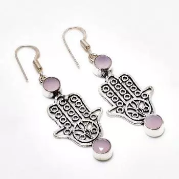 Ювелирные серьги ручной работы с розовым халцедоном, посеребренные 925 пробы, 2,08 дюйма