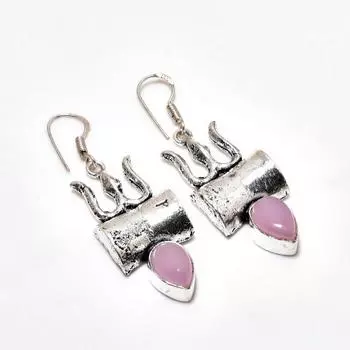 Ювелирные серьги ручной работы с розовым халцедоном, посеребренные 925 пробы, 2,08 дюйма