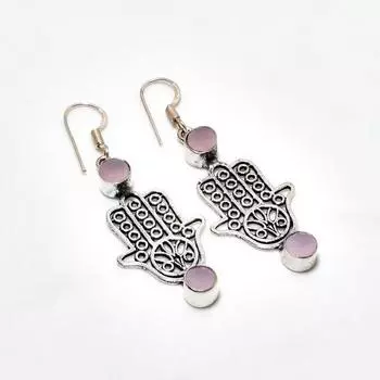 Ювелирные серьги ручной работы с розовым халцедоном, посеребренные 925 пробы, 2,08 дюйма