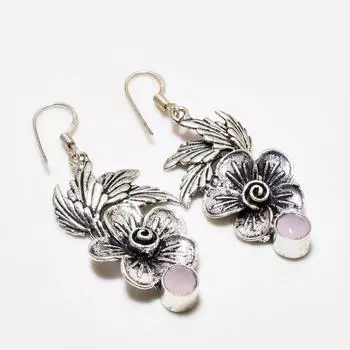 Ювелирные серьги ручной работы с розовым халцедоном, посеребренные 925 пробы, 2,08 дюйма