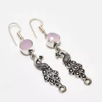 Ювелирные серьги ручной работы с розовым халцедоном, посеребренные 925 пробы, 2,38 дюйма