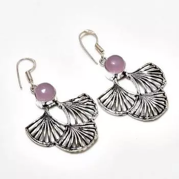 Ювелирные серьги ручной работы с розовым халцедоном, посеребренные 925 пробы, 2,08 дюйма