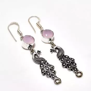 Ювелирные серьги ручной работы с розовым халцедоном, посеребренные 925 пробы, 2,46 дюйма