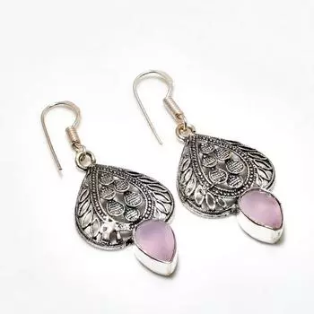 Ювелирные серьги ручной работы с розовым халцедоном, посеребренные 925 пробы, 1,70 дюйма