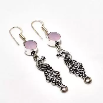 Ювелирные серьги ручной работы с розовым халцедоном, посеребренные 925 пробы, 2,38 дюйма