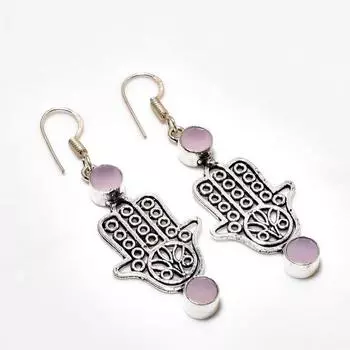 Ювелирные серьги ручной работы с розовым халцедоном, посеребренные 925 пробы, 2,08 дюйма