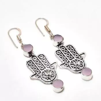 Ювелирные серьги ручной работы с розовым халцедоном, посеребренные 925 пробы, 2,27 дюйма