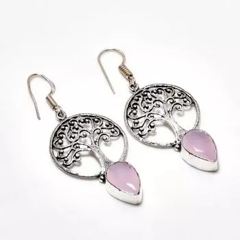 Ювелирные серьги ручной работы с розовым халцедоном, посеребренные 925 пробы, 2,08 дюйма