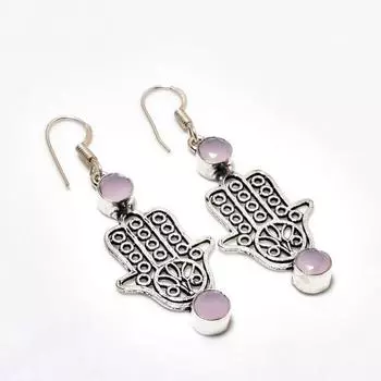 Ювелирные серьги ручной работы с розовым халцедоном, посеребренные 925 пробы, 2,08 дюйма