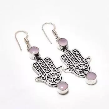 Ювелирные серьги ручной работы с розовым халцедоном, посеребренные 925 пробы, 2,08 дюйма