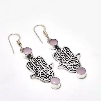 Ювелирные серьги ручной работы с розовым халцедоном, посеребренные 925 пробы, 2,46 дюйма