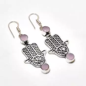 Ювелирные серьги ручной работы с розовым халцедоном, посеребренные 925 пробы, 2,08 дюйма