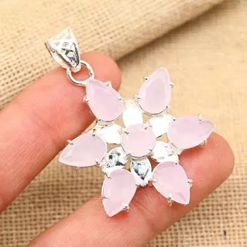 Pink Chalcedony Gemstone Handmade 925 Sterling Silver Jewelry Beauteous Pendant For Her