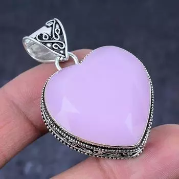 Pink Chalcedony Gemstone Handmade 925 Sterling Silver Jewelry Pendant 1.89 o7Y00