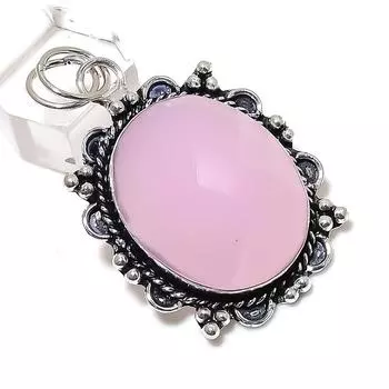 Pink Chalcedony Gemstone Handmade 925 Sterling Silver Jewelry Pendant 2.05 e6o29