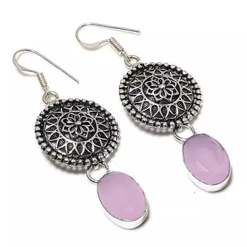 Pink Chalcedony Gemstone Handmade 925 Sterling Silver Jewelry Earring 2.36 l1q10