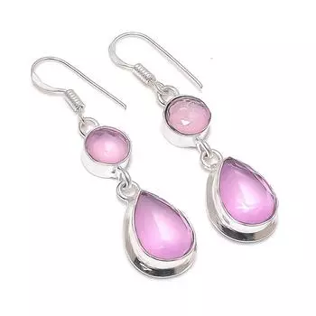Pink Chalcedony Handmade 925 Sterling Silver Jewelry Earring 2.01 P5H34