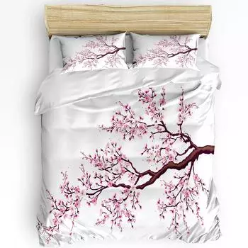 Pink Cherry Blossoms Flower Japan Bedding Set 3pcs Duvet Cover Pillowcase Kids Adult Quilt Cover Double Bed Set Home Textile EU single(135x200cm)