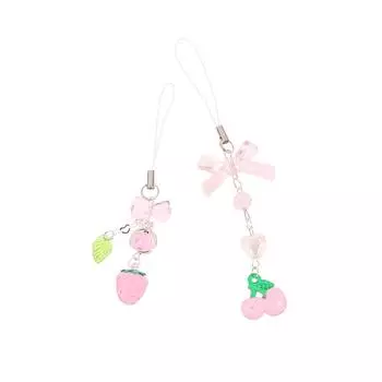 Pink Cherry Mobile Phone Chain Pink Strawberry Pendant Phone Strap Cell Phone Lanyard Pendant Camera Chains Keychain Bag Decor