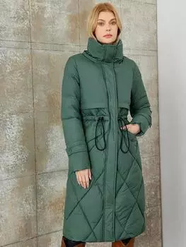 PINK CHIC 2025 Новое зимнее пальто Женские пуховики Высокое качество Ромбическая теплая шнуровка с капюшоном Длинная версия Женская парка W6553 S зелёный