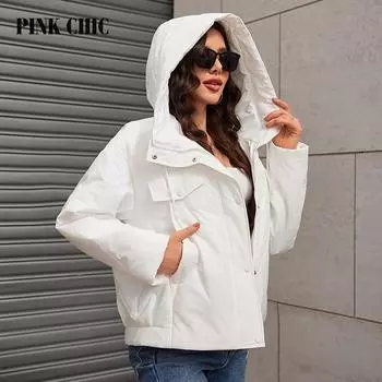 PINK CHIC, новинка 2024 года, весенняя молодежная модная короткая женская спортивная куртка из тонкого хлопка высокого качества, городская женская спортивная куртка S3018 S белый