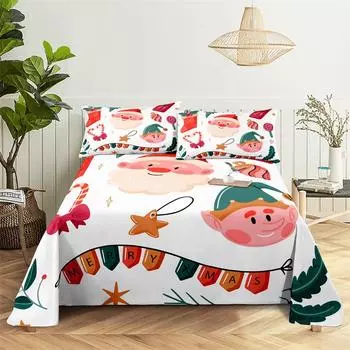 Pink Christmas Bed Sheet Set Bedding Set Bed Flat Sheet Christmas Girl Bedsheet Bedding King Bed Sheets and Pillowcases 150X230cm(2Pcs)
