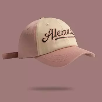 Pink Color Matching Letters Baseball Cap Female Spring and Summer American Wide Brim Face-Looking Small Peaked Cap Big Head Circumference Hat Tide Pink Adjustable