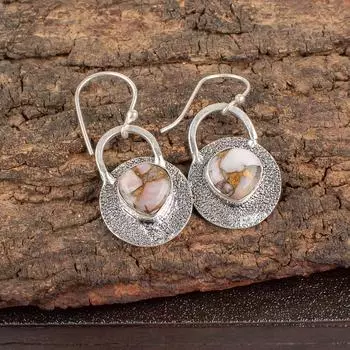 Pink Copper Turquoise Gemstone 925 Sterling Silver Jewelry Hook Earrings 1.30 EE-63-36