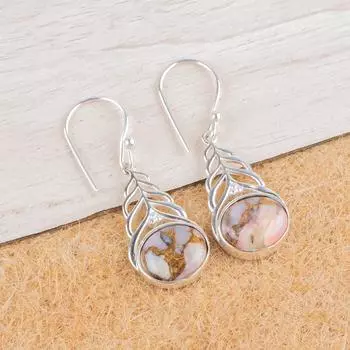 Pink Copper Turquoise Gemstone 925 Sterling Silver Jewelry Hook Earrings 1.64 CE-1-38