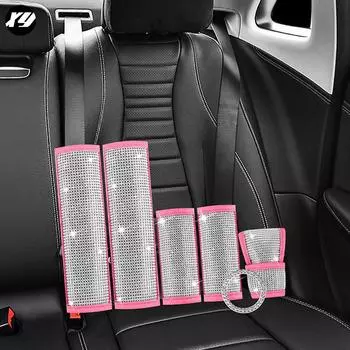 Pink Crystal Car Handbrake Grips Cover Car Gear Shift Knob Cover Seat Belt Cover Pad Bling Car Accessories Interior for Woman белый