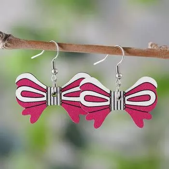 Pink cute bow pendant earrings розовый