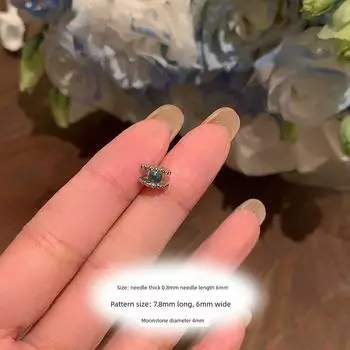 Pink Daily Blue Starfish Zircon Stud Earrings Female Summer Titanium Steel Delicate Eardrops Bone Nail Pendant Cute Ear Ear Bone Pin Shell Moonstone Single