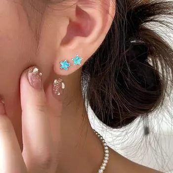 Pink Daily Blue Zircon Five-Pointed Star 925 Sterling Silver Stud Earrings for Women XINGX Summer Starfish Ear Bone Stud Earrings Pair of Blue star stud earrings