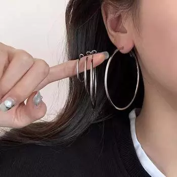 Pink Daily Cold Series Simple Bracelet Big Hoop Earrings Female Silver Needle Simple Earrings Temperament Wild Hoop Earrings A pair of 2.5cm in diameter