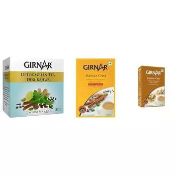 Pink Delight Girnar Detox Зеленый чай Desi Kahwa (36 пакетиков) + Готовая смесь с масалой (10 пакетиков) + Готовая смесь с имбирем | 250 г примерно