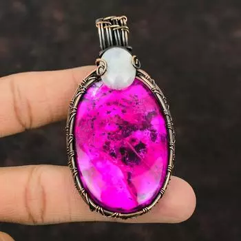 Pink Dendrite Opal Copper Pendant Copper Wire Wrapped Jewelry Handmade Pendant Rainbow Moonstone Gemstone Jewelry Wrapping Stones Pendant