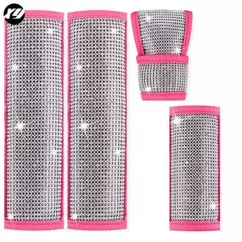 Pink Diamond Crystal Car Handbrake Cover Auto Gear Shift Knob Seat Belt Cover Shoulder Pad Bling Car Accessories for Women белый