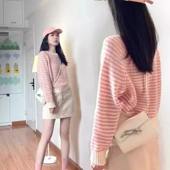 Pink Dopamine Anti-Aging Sweater Female 2025 Fall Idle Style Fashionable Elegant Top Loose Slimming Sweater Pink S(Suggested 37.50 kg-47.50 kg)
