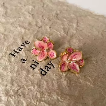 Серьги-гвоздики с розовыми каплями масла и цветами, женские, нежные и милые, модные, темпераментные, элегантные, универсальные серьги