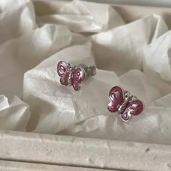 Pink Dripping Oil Sweet And Cute Butterfly Stud Earrings Female Niche Design Sense Personality Unique Temperament Versatile Earrings