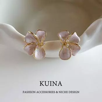 Pink Enamel Flower Stud Earrings Sterling Silver Needle Unique 2025 New Earrings Women High-Grade Light Luxury Niche Ear Rings Image color