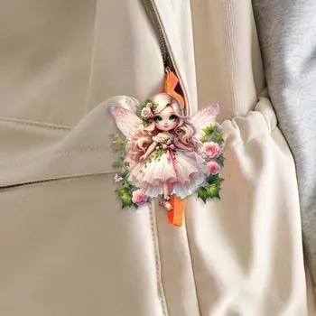 Pink Fairy Car Hanging Ornament Cute Rear View Mirror 2D Flat Pendant Vibrant Decor for Car Interior